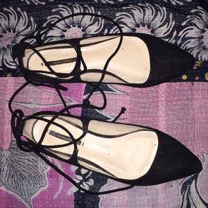 Zara black suede lace up flats